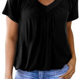 Ruched V-Neck Casual Loose-Fit Blouse