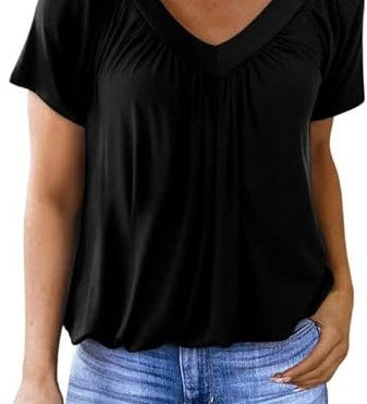 Ruched V-Neck Casual Loose-Fit Blouse