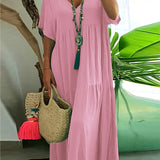 Tiered Boho V-Neck Loose Maxi Dress