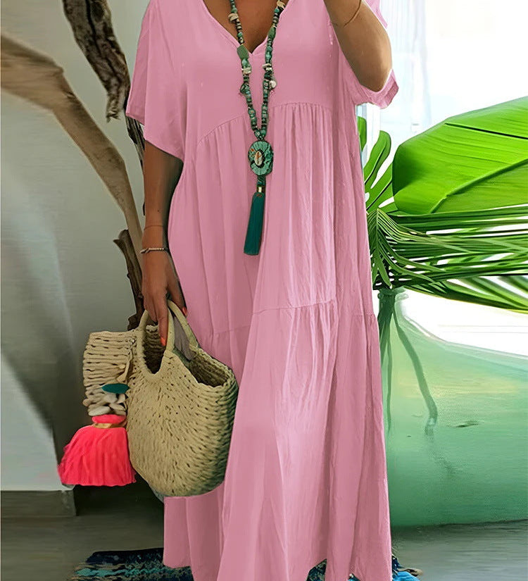 Tiered Boho V-Neck Loose Maxi Dress