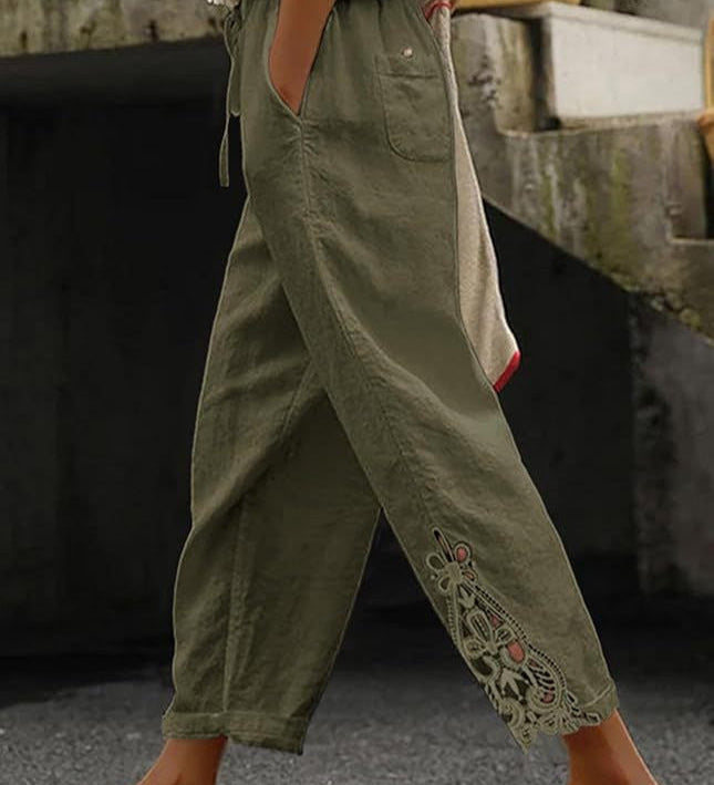 Casual Lace-Hollow Drawstring Pants