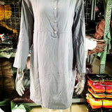 Pocket-Front Casual Linen Henley Midi Dress