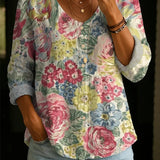 Wildflower Print Boho Button Blouse