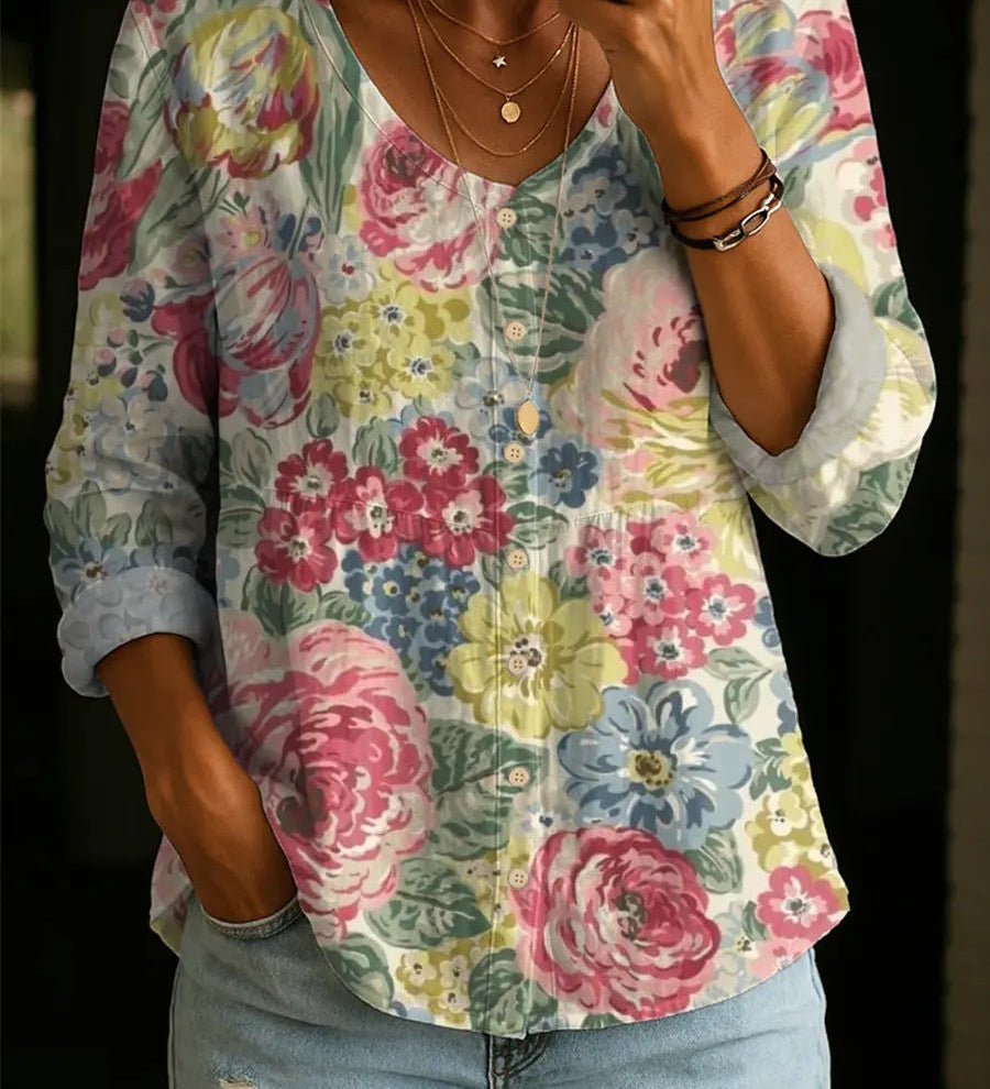 Wildflower Print Boho Button Blouse