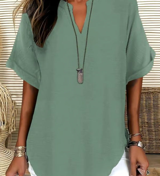 V-Neck Casual Loose-Fit Chiffon Blouse