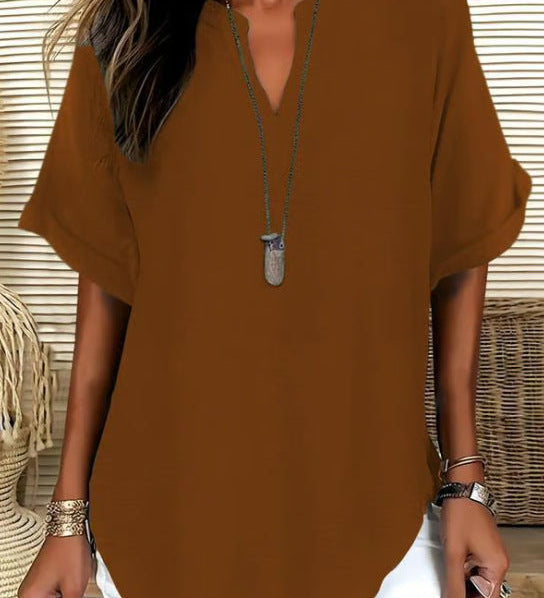 V-Neck Casual Loose-Fit Chiffon Blouse