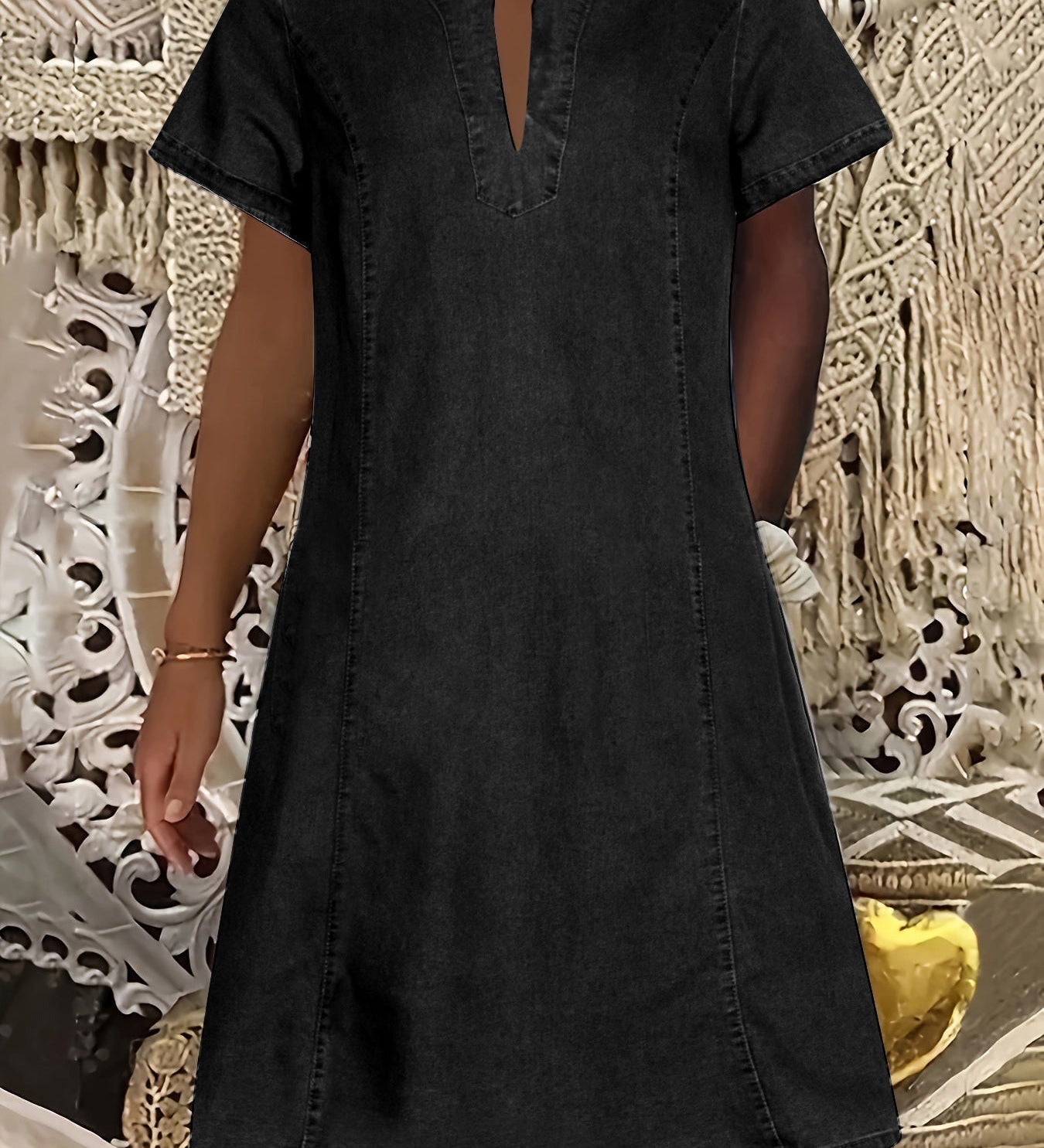 V-Neck Casual Pocket Denim Mini Dress
