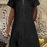 V-Neck Casual Pocket Denim Mini Dress