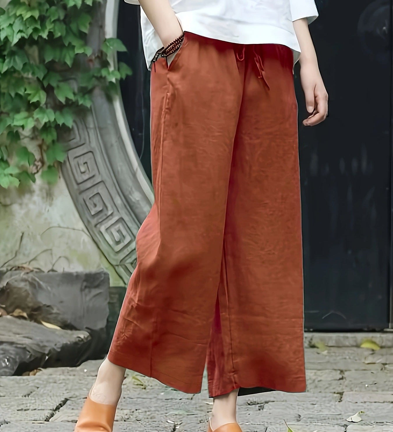 Casual Solid Wide-Leg Pants