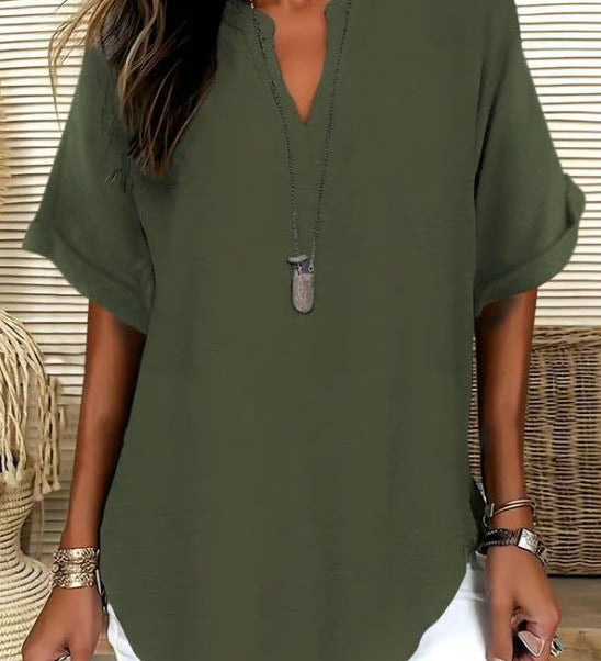 V-Neck Casual Loose-Fit Chiffon Blouse