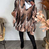 Elegant Abstract Print V-Neck Long Sleeve Blouse