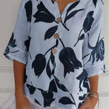 Floral Print Boho Linen Button Blouse