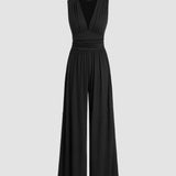 V-Neck Elegant Wide-Leg Jumpsuit