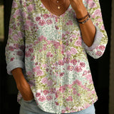 Wildflower Print Boho Button Blouse