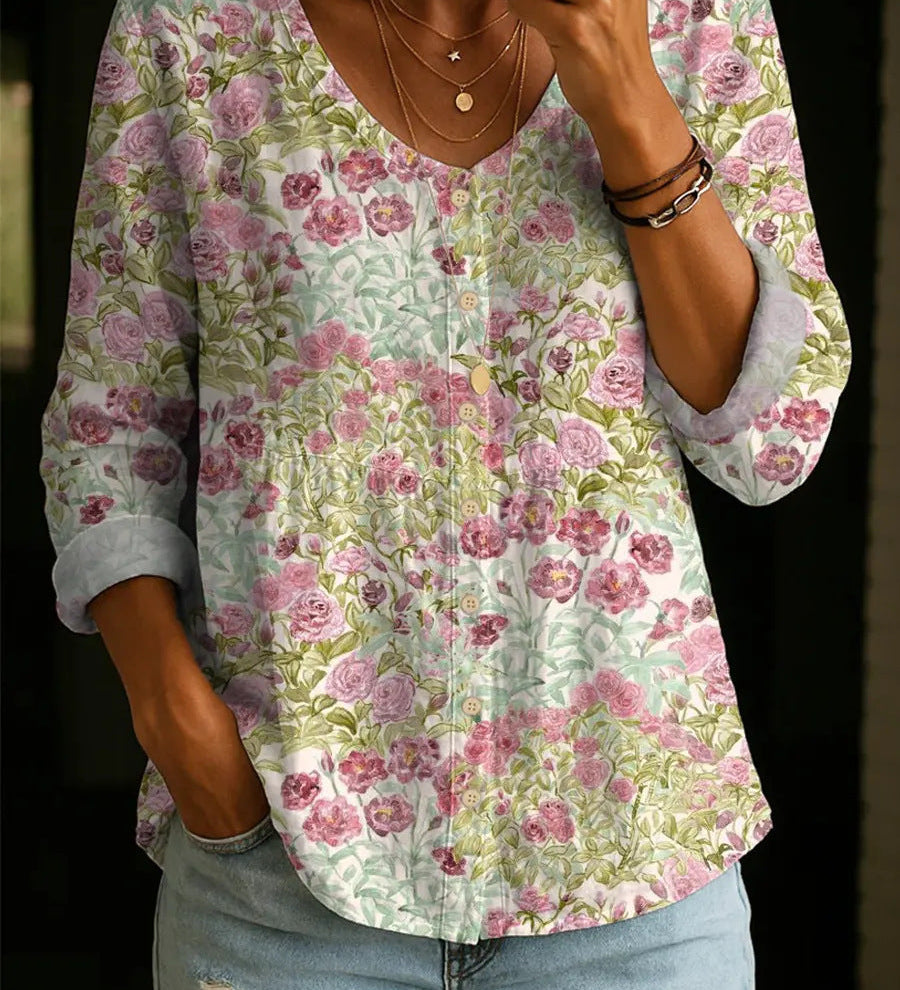 Wildflower Print Boho Button Blouse