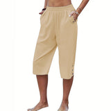 Comfortable Button Detail Cropped Pants