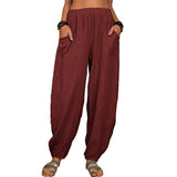 Boho Pants Solid Balloon-Leg Linen Trousers