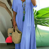 Tiered Boho V-Neck Loose Maxi Dress