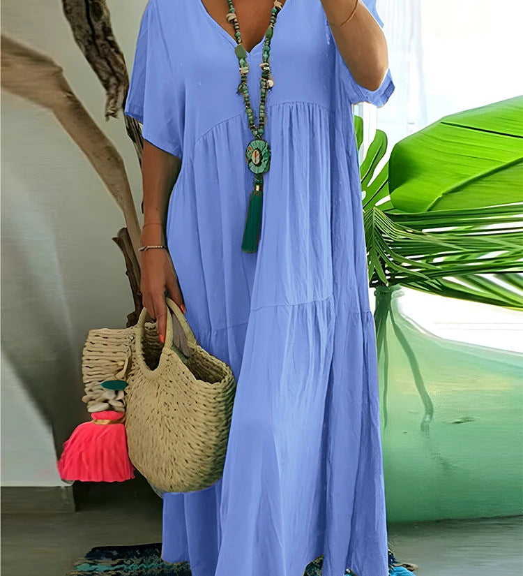 Tiered Boho V-Neck Loose Maxi Dress
