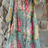 Elegant Floral Loose Button Dress