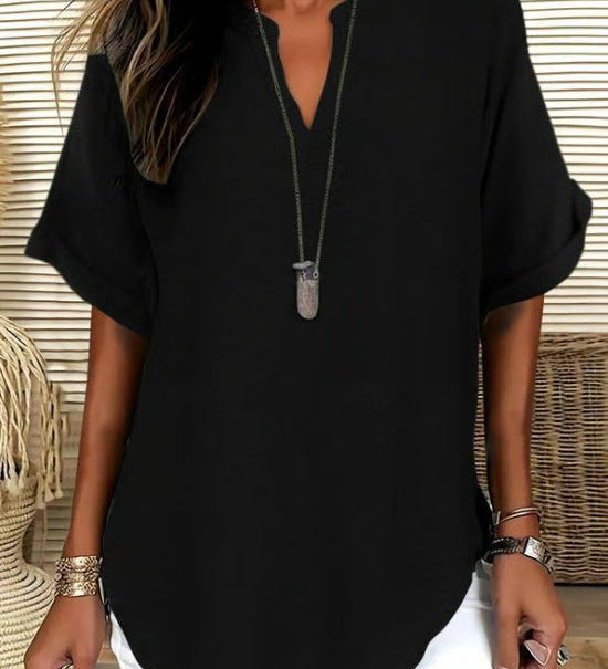 V-Neck Casual Loose-Fit Chiffon Blouse