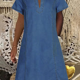 V-Neck Casual Pocket Denim Mini Dress