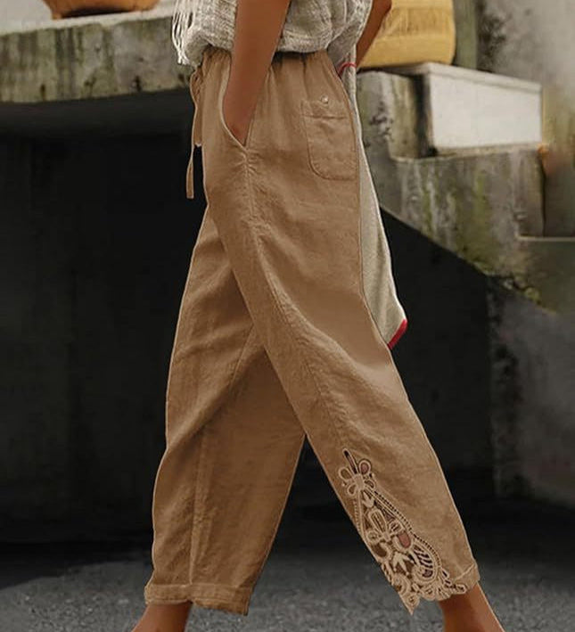 Casual Lace-Hollow Drawstring Pants