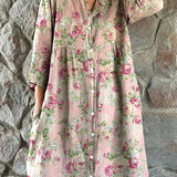 Elegant Floral Loose Button Dress