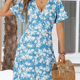 Elegant Floral V-Neck Wrap Dress
