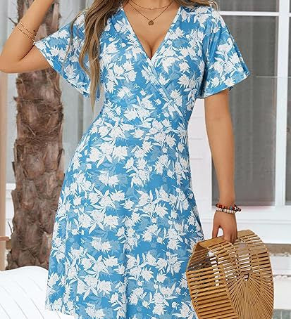 Elegant Floral V-Neck Wrap Dress