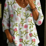 Wildflower Print Boho Button Blouse