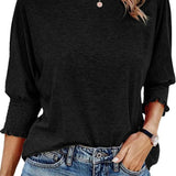 Smocked-Cuff Casual Dolman Sleeve Blouse
