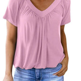 Ruched V-Neck Casual Loose-Fit Blouse