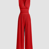 V-Neck Elegant Wide-Leg Jumpsuit