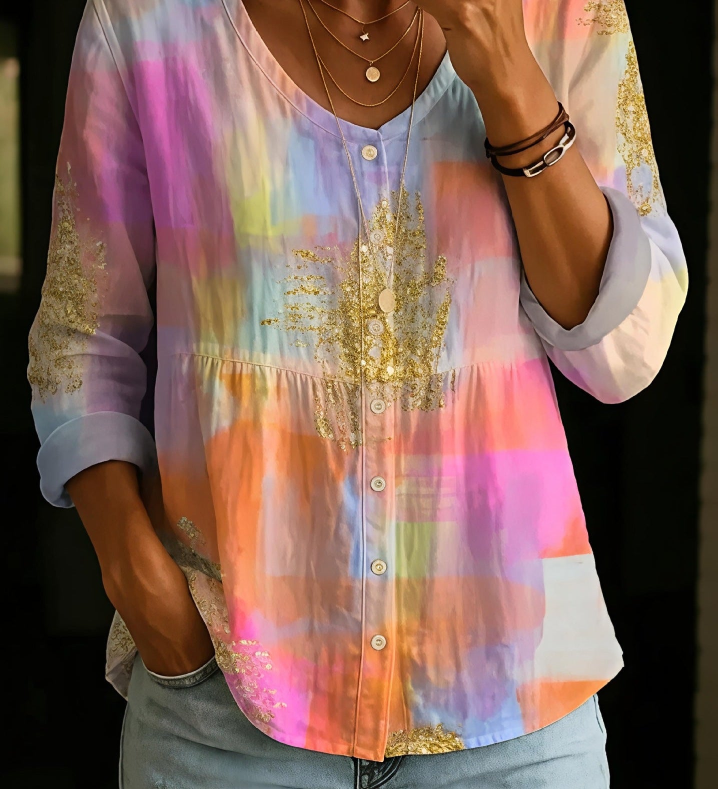 Wildflower Print Boho Button Blouse
