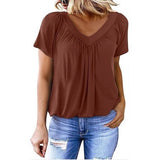 Ruched V-Neck Casual Loose-Fit Blouse