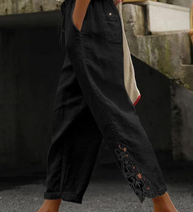 Casual Lace-Hollow Drawstring Pants