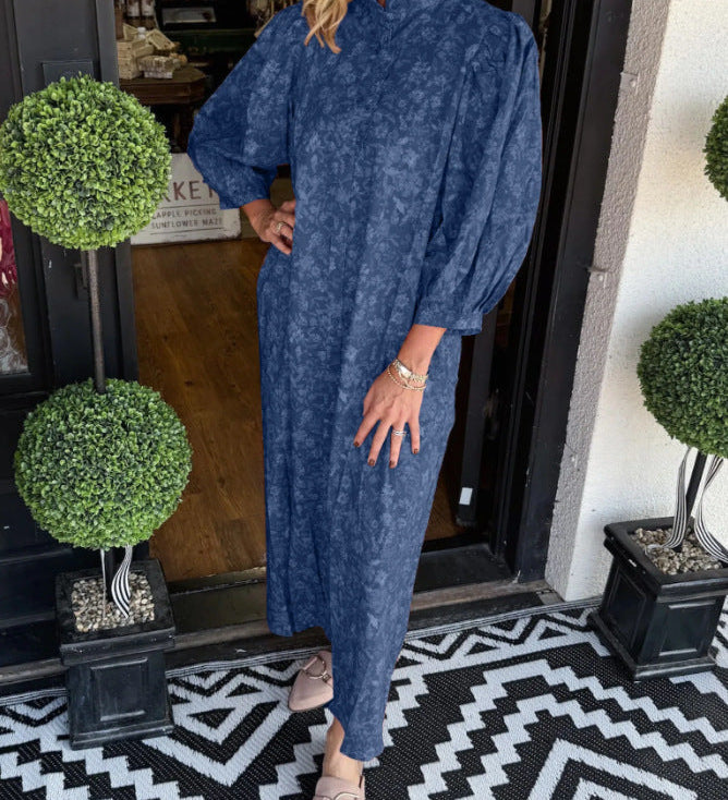 Floral Print Vintage Puff-Sleeve Maxi Dress