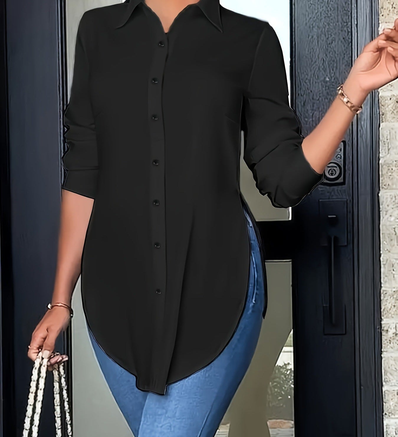 Side-Slit Longline Button-Down blouse