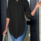 Side-Slit Longline Button-Down blouse