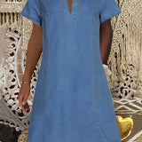 V-Neck Casual Pocket Denim Mini Dress