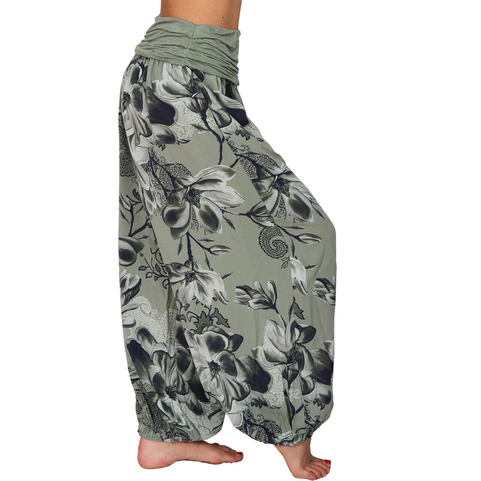 Elegant Floral Smocked Harem Pants