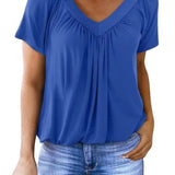 Ruched V-Neck Casual Loose-Fit Blouse