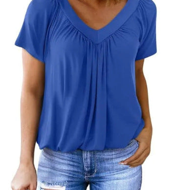 Ruched V-Neck Casual Loose-Fit Blouse