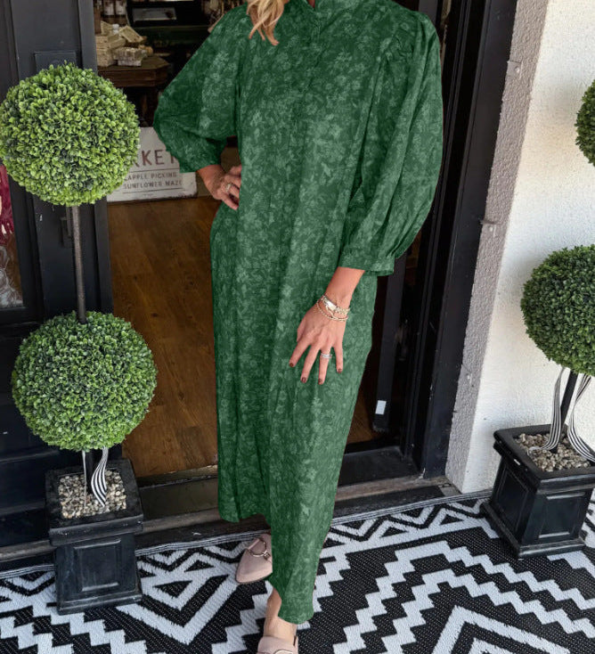 Floral Print Vintage Puff-Sleeve Maxi Dress