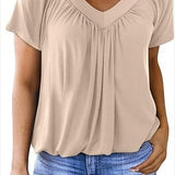 Ruched V-Neck Casual Loose-Fit Blouse
