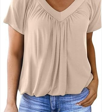 Ruched V-Neck Casual Loose-Fit Blouse