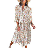 Floral Print Boho Button-Down Midi Dress