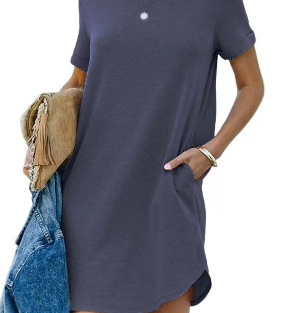 Pocket Casual Loose T-Shirt Mini Dress