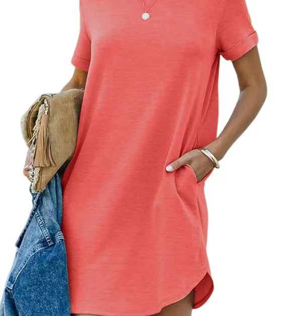 Pocket Casual Loose T-Shirt Mini Dress